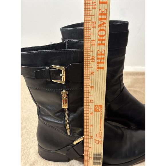 Michael Kors Boots Womens Gansevoort Moto Booties Black Leather Mid Buckle 8.5 - Picture 6 of 13